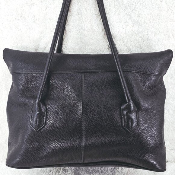 BARR & BARR Large Black Pebble Leather Double Handle Fold Over Shoulder Bag - Picture 3 of 12